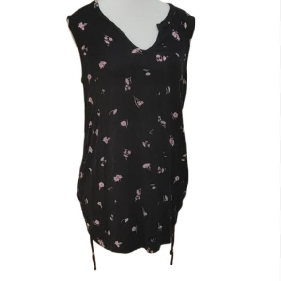 3/$25 Paisley sky maternity black pink flowers stretchy tank top size L - Picture 1 of 7